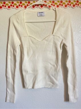 Old Navy Cream Ribbed Long-Sleeve Knit Top